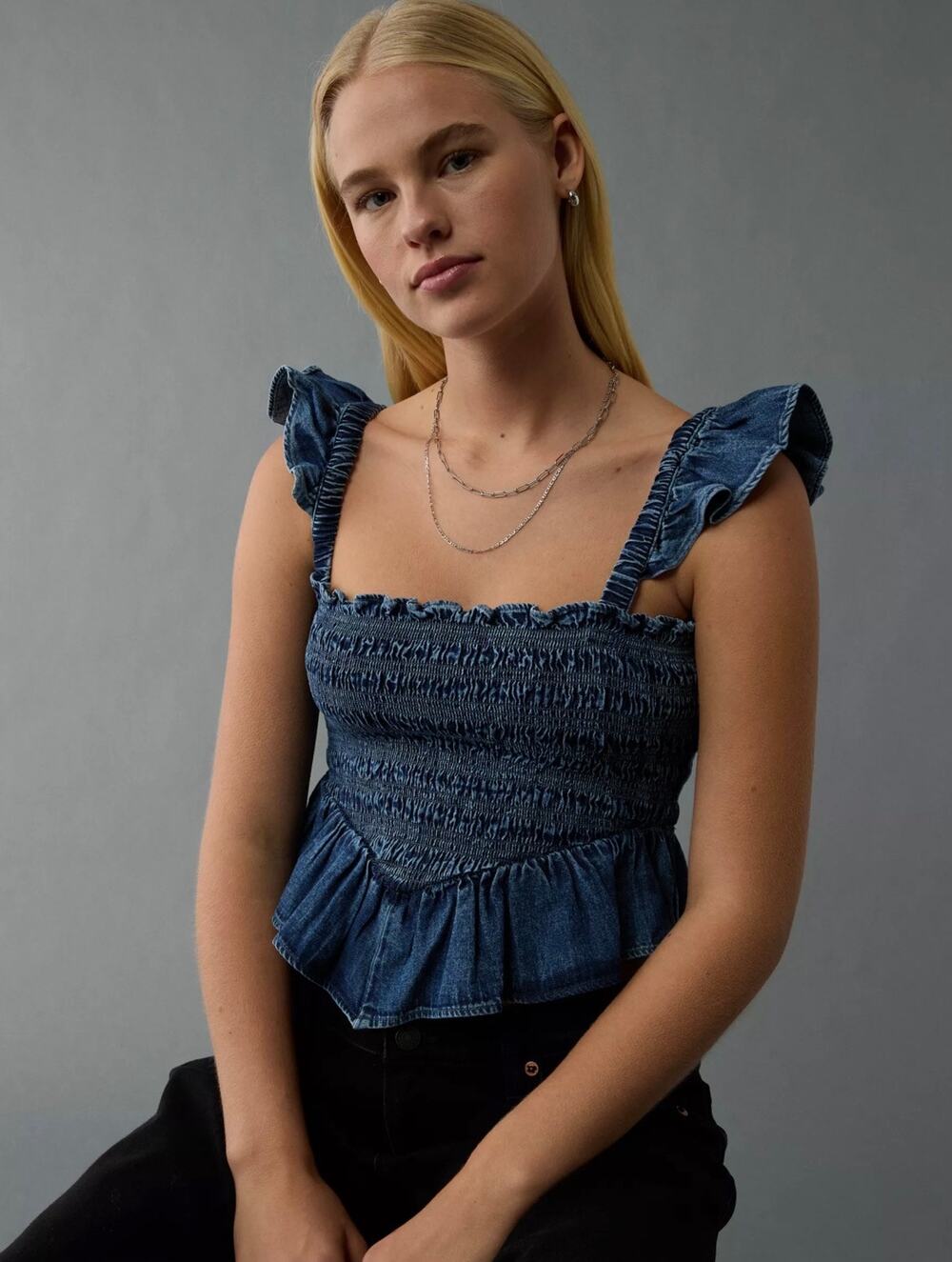 American Eagle "Bella" Smocked Crop Top is $39.95